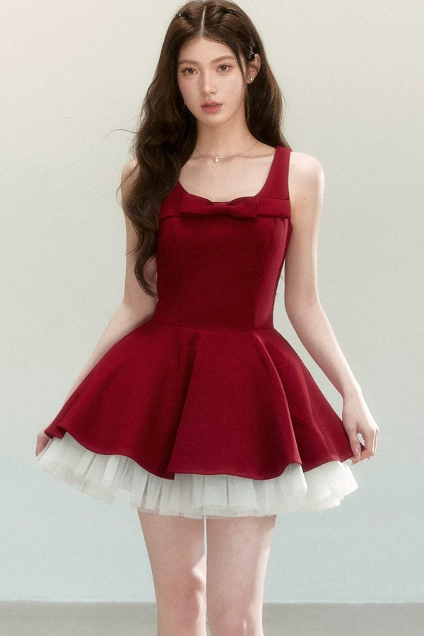 Vintage Red Bow Puff Dress