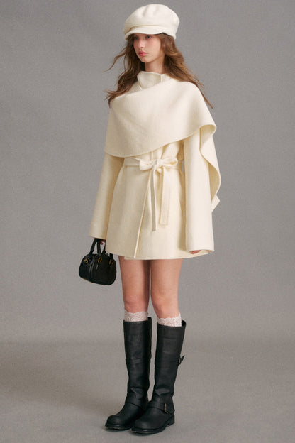 Detachable Cape Collar A-Line Wool Coat