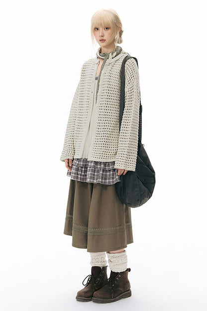 Solid Color Hollow Knit Cardigan