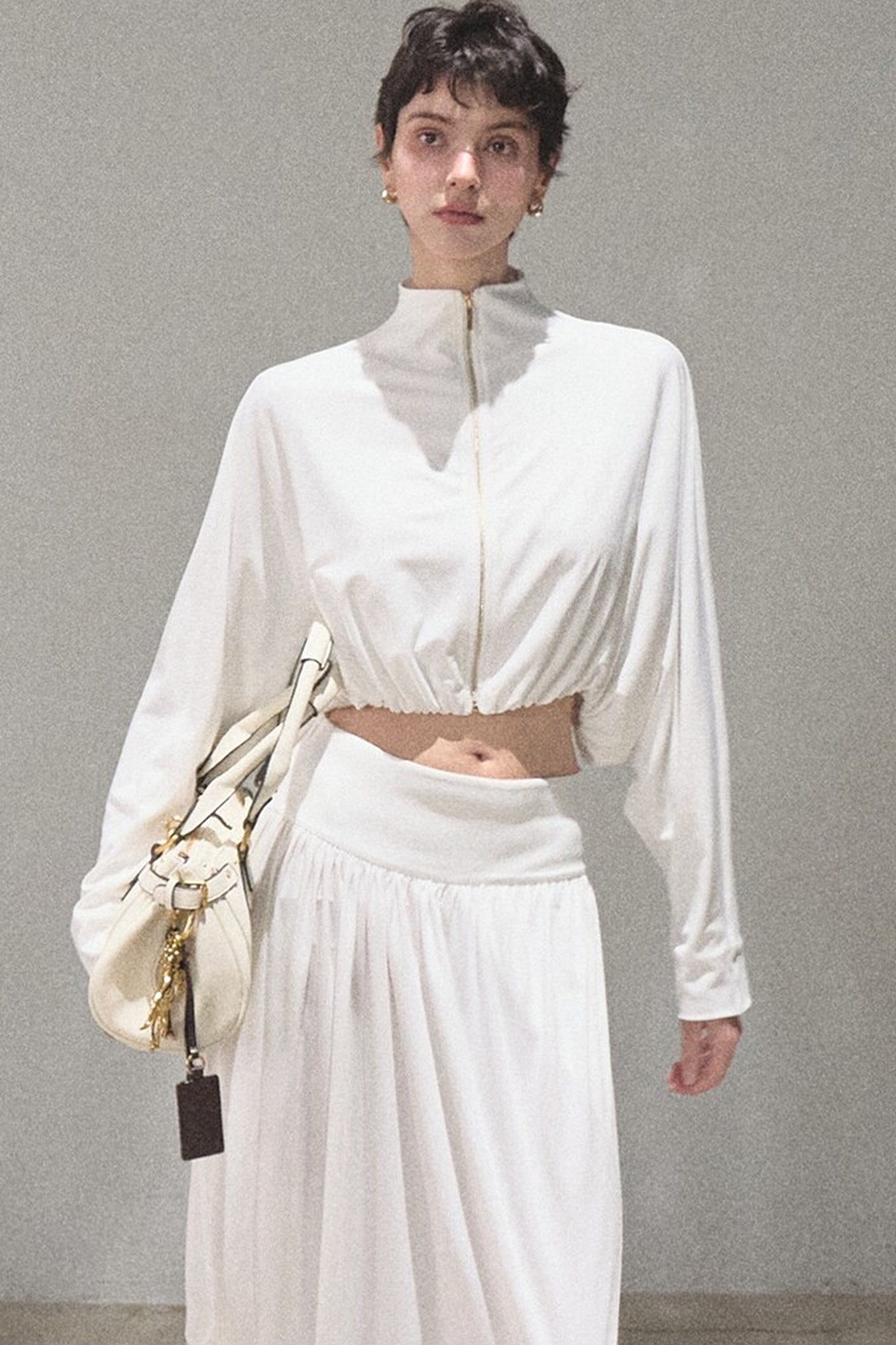 Irregular High-Waisted White Slit Skirt