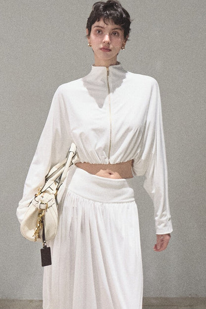 Irregular High-Waisted White Slit Skirt