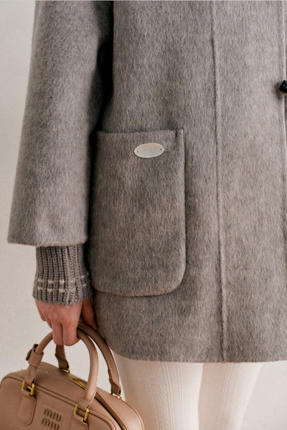 Hooded Horn Button Wool Coat