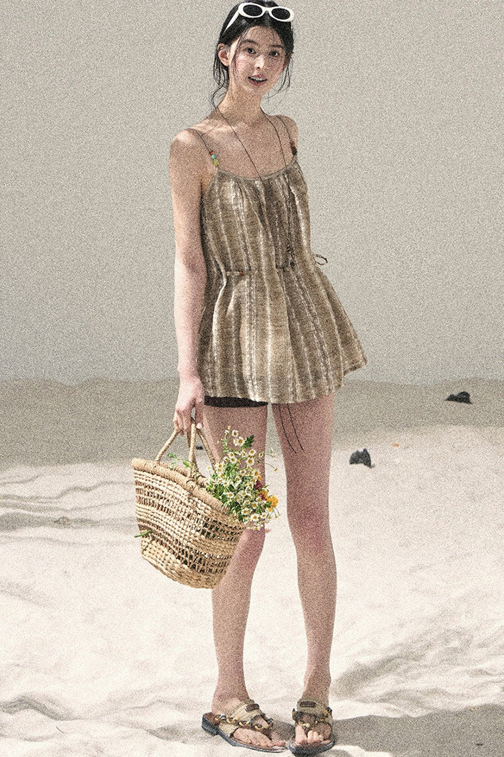 French Striped Embroidered Camisole