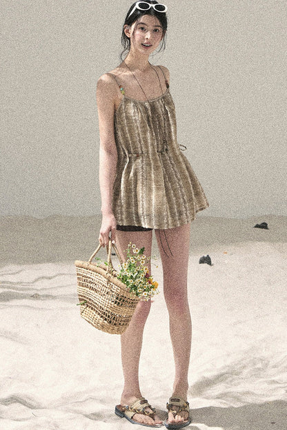 French Striped Embroidered Camisole
