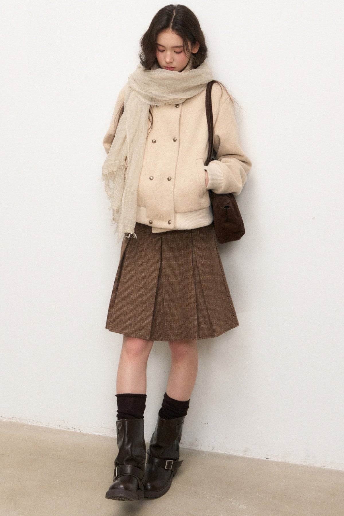 Double-Breasted Wool Jacket and Skirt Set-Up