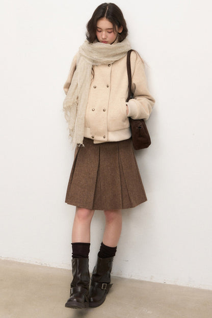 Double-Breasted Wool Jacket and Skirt Set-Up