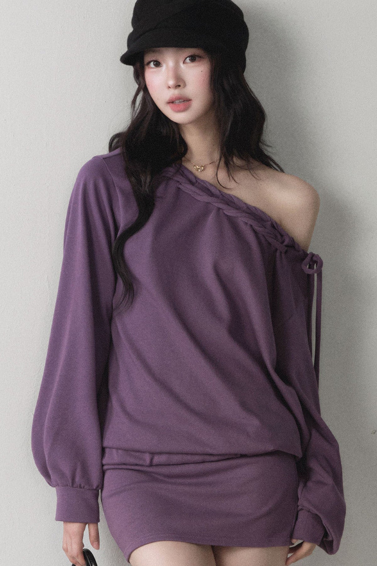 One-Shoulder Sweatshirt and Skirt Set-Up