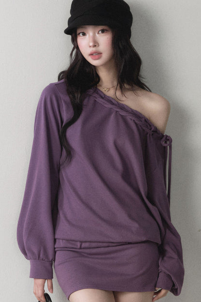 One-Shoulder Sweatshirt and Skirt Set-Up