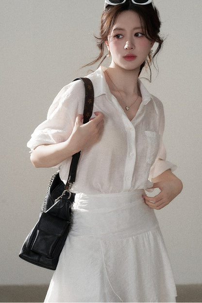 White Shirt and Skirt Set