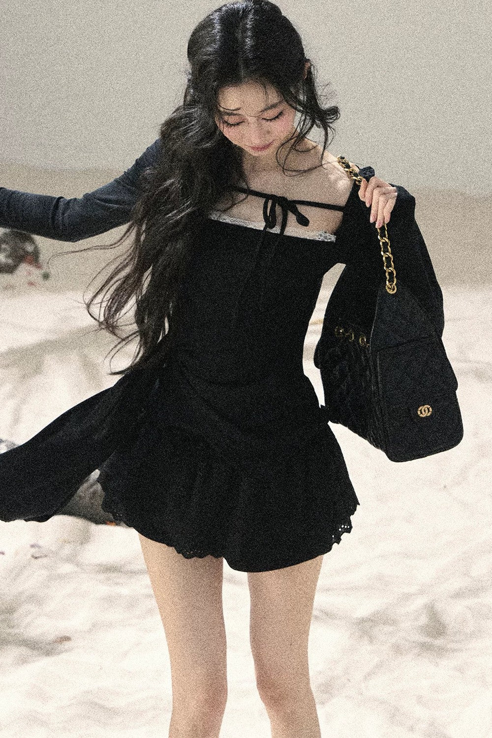 Long Sleeve Square Neck Lace Top