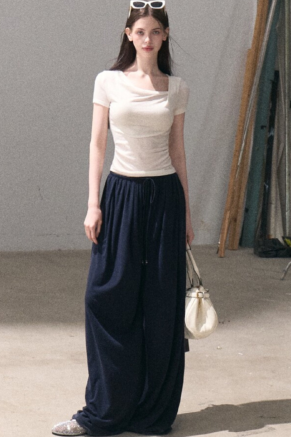 Lyocell Wool Twist-Neck Top