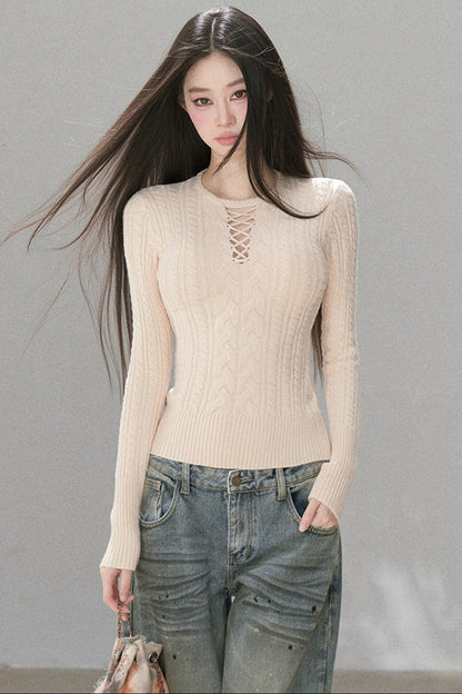 High-Stretch Lace-Up Knit Top