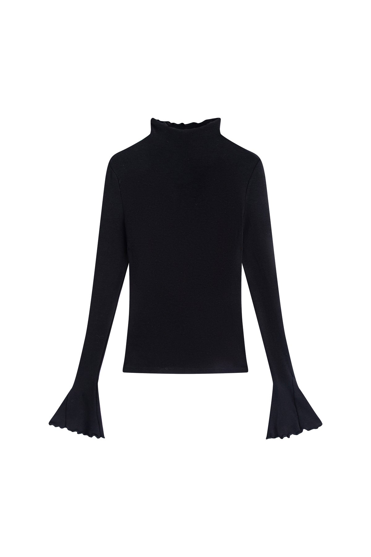 Black Long-Sleeve Base Shirt and Knitted Skirt Set-Up