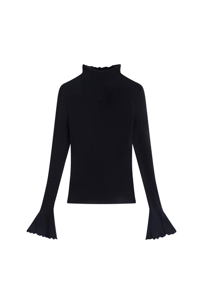 Black Long-Sleeve Base Shirt and Knitted Skirt Set-Up