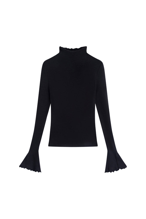 Black Long-Sleeve Base Shirt and Knitted Skirt Set-Up