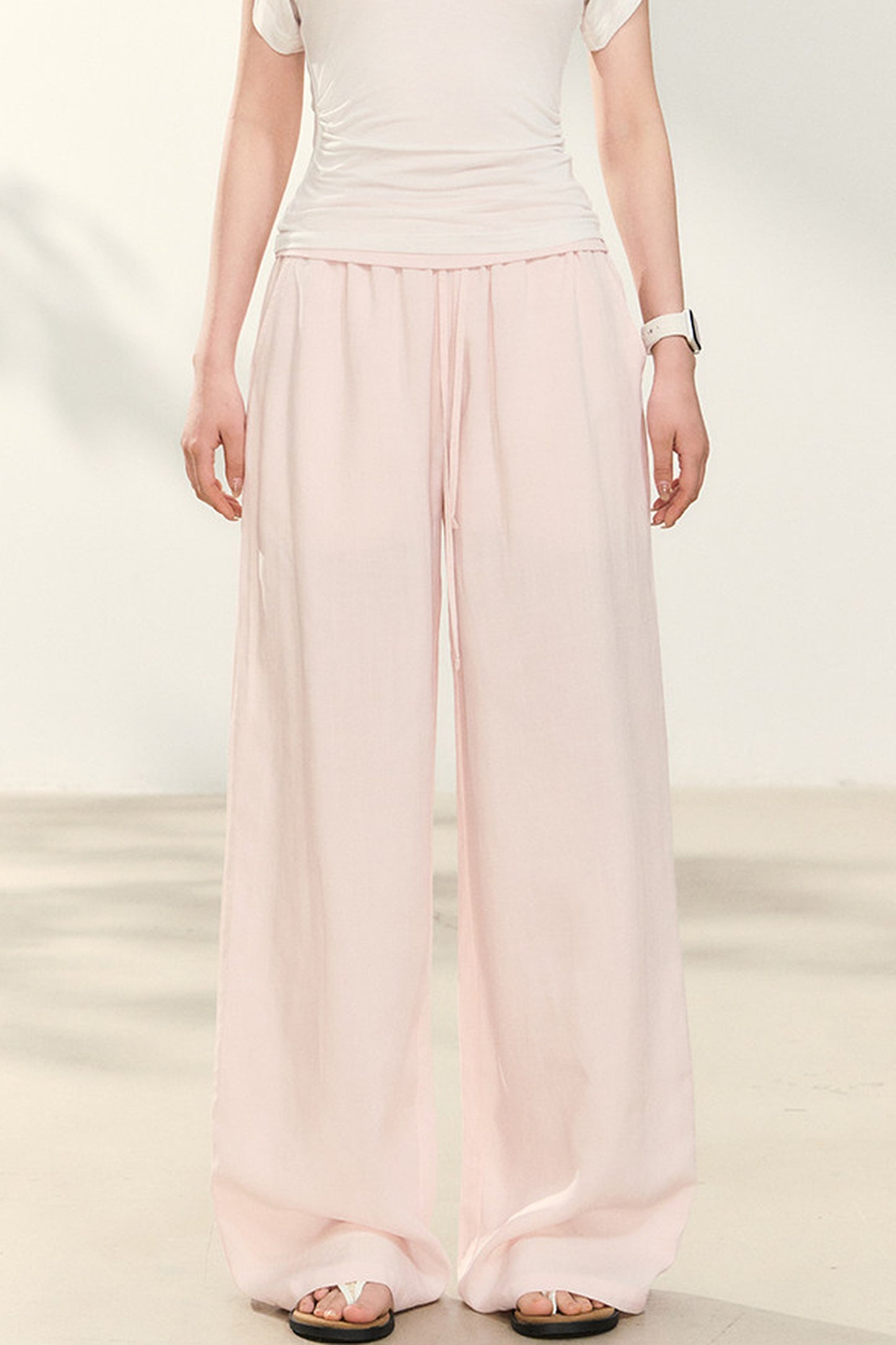 Light Pink Tencel Linen Parachute Pants