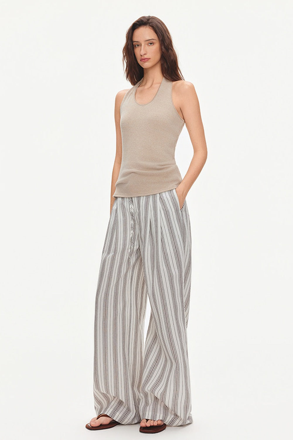 Lyocell Linen Blend Wide-Leg Pants