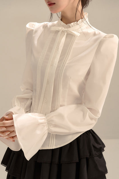 Bow Tie Puff Sleeve Shirt