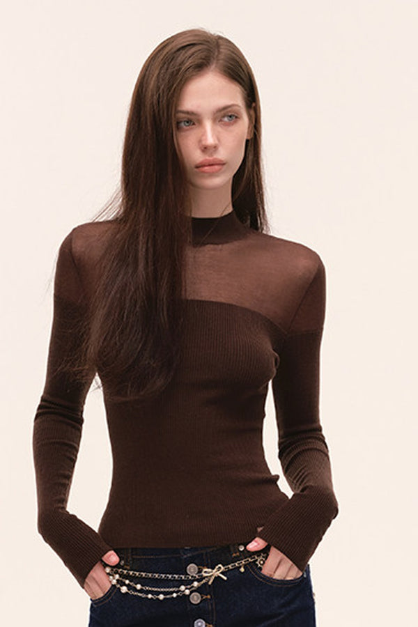 Tencel Spliced Half-Turtleneck Knit Top