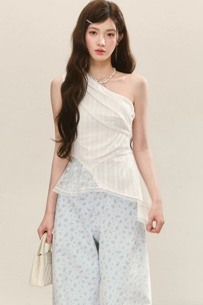 White French Asymmetrical Twist Top