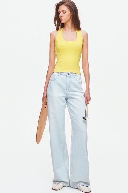 Jeans a gamba larga in misto lyocell e cotone azzurro chiaro