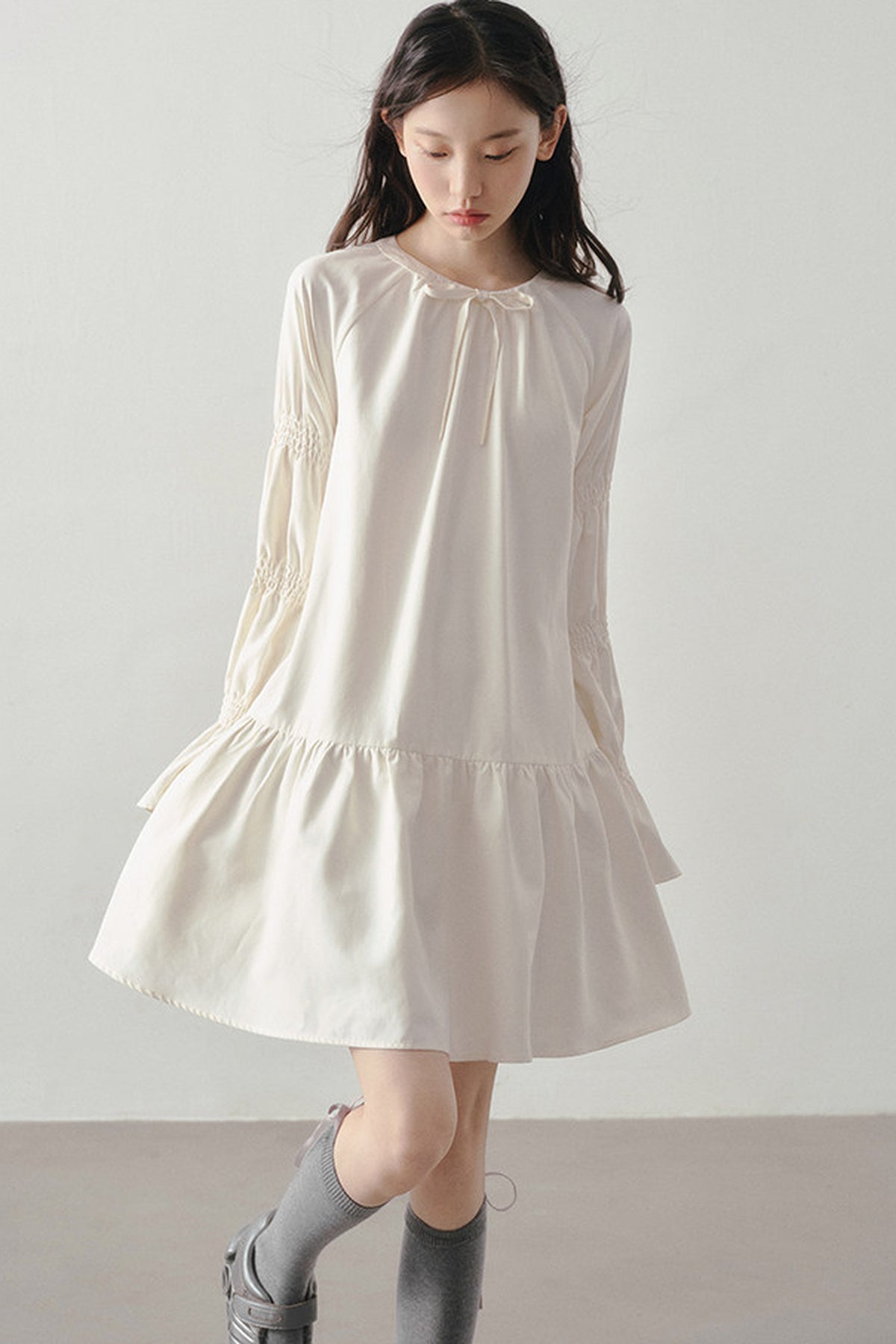 Beige Long Sleeve Shirt Dress
