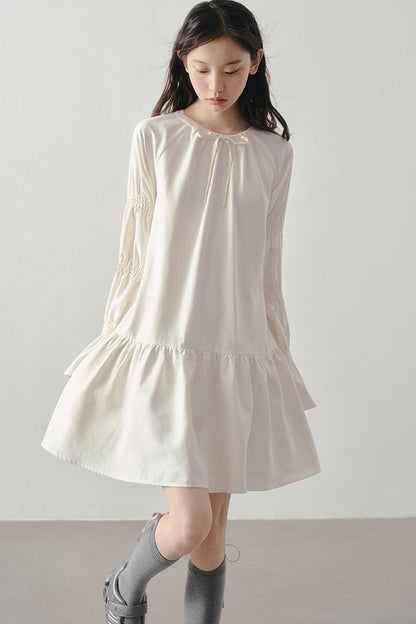 Beige Long Sleeve Shirt Dress