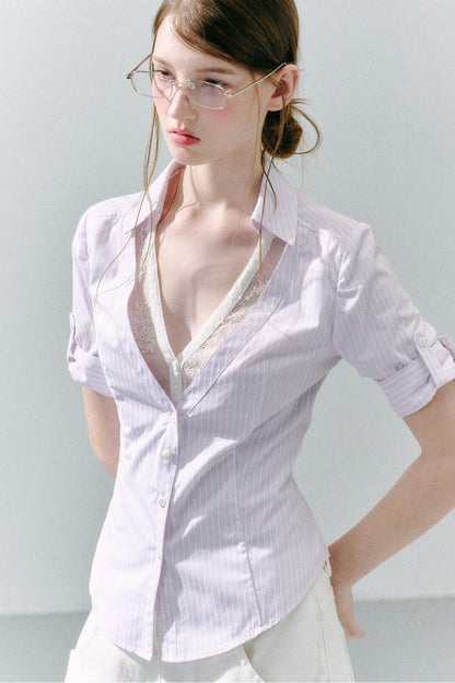 Lace Low Neck Two-Piece Blouse