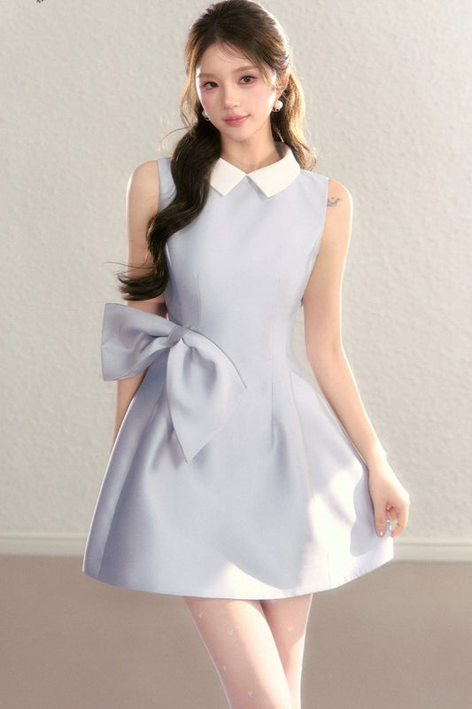 Contrast Collar Puffy Dress