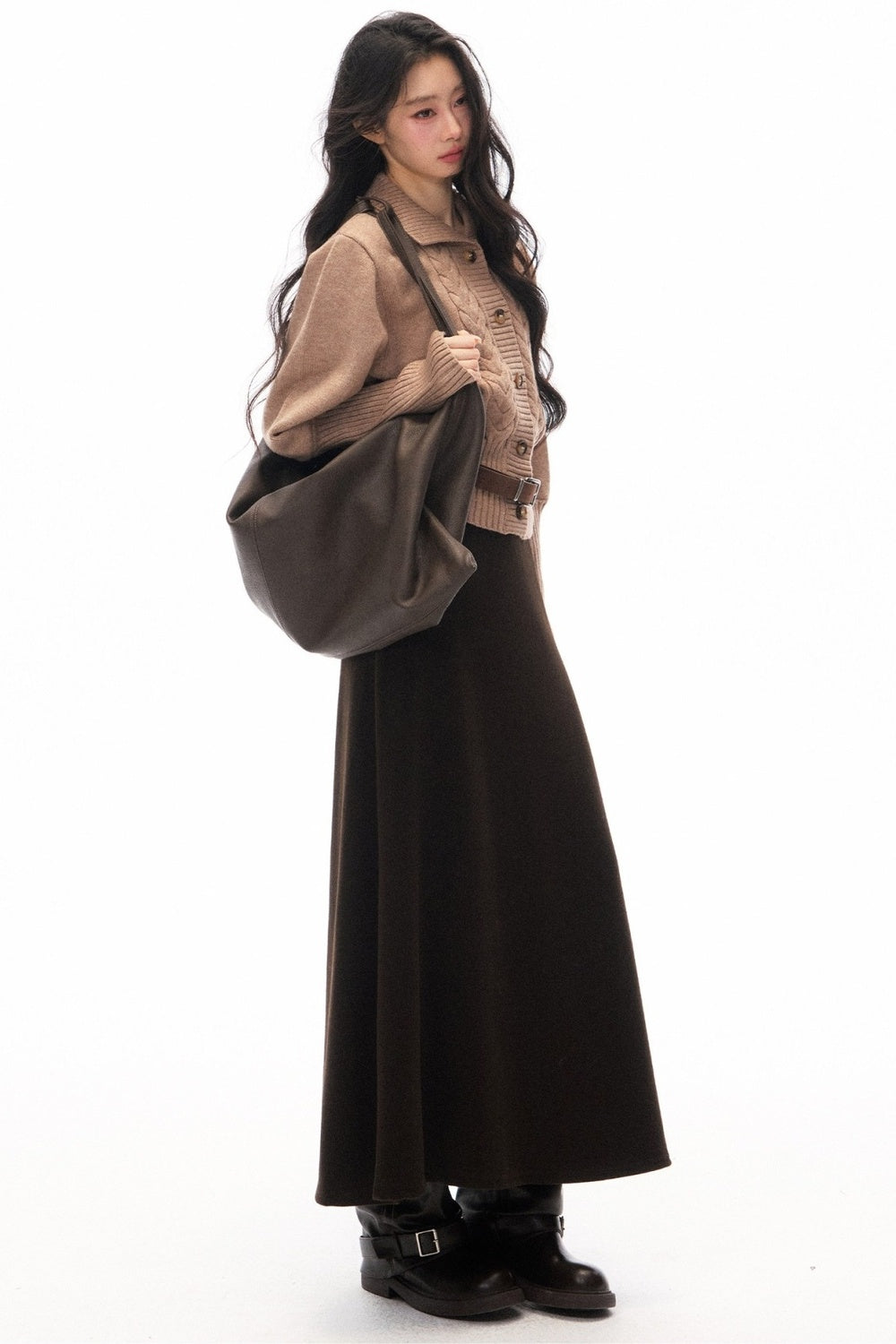 Short Knit Cardigan and Long Skirt Set-Up