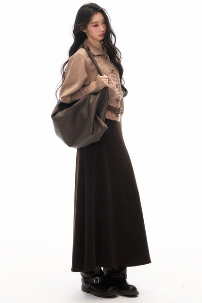 Short Knit Cardigan and Long Skirt Set-Up