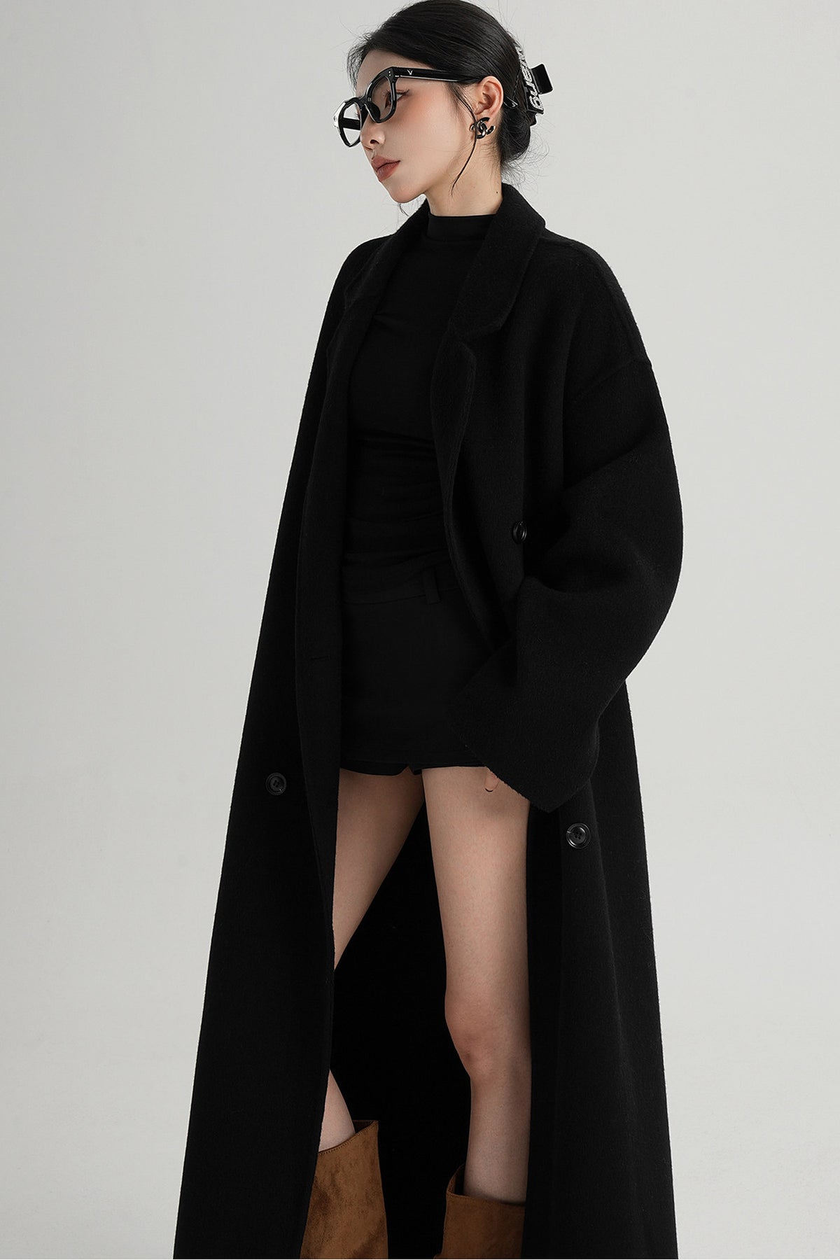 Cappotto ampio lungo in lana double face