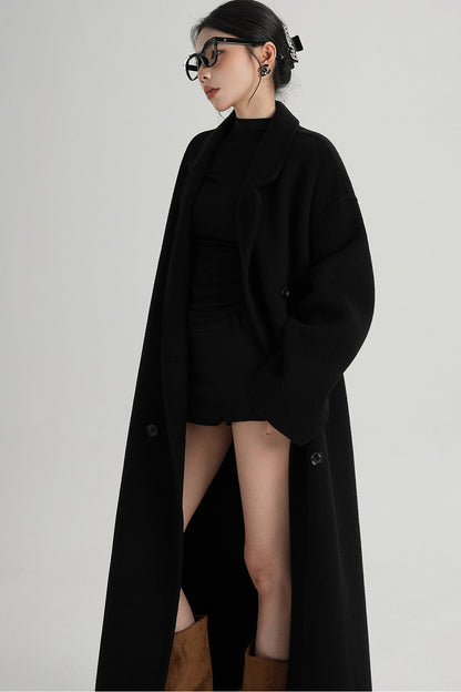 Cappotto ampio lungo in lana double face