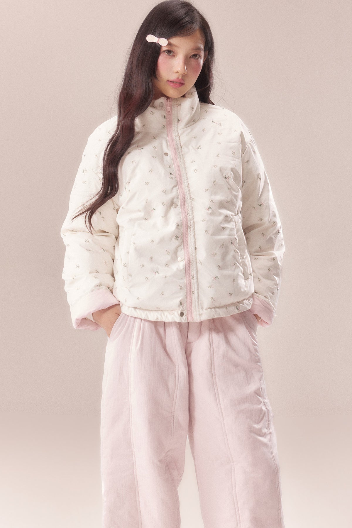 Reversible Floral Down Drawstring Jacket