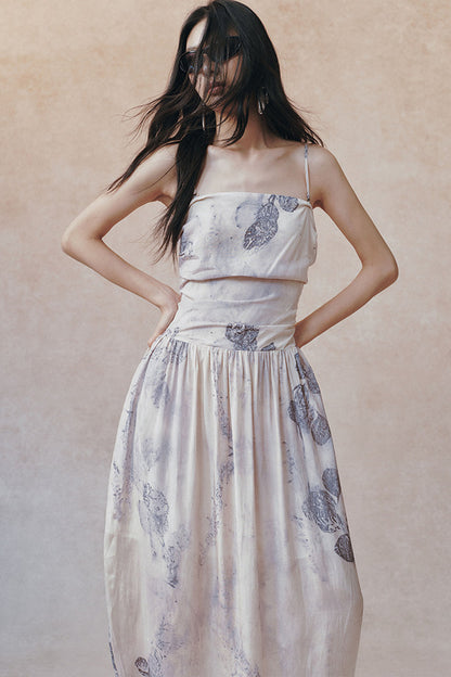 Ink Wash Plant Print Ribbon Dress