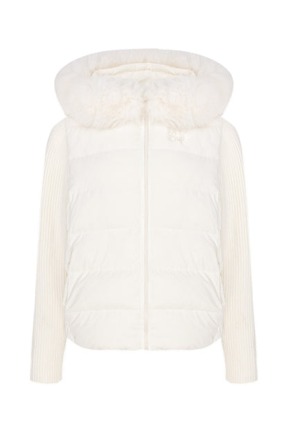 Hooded Knitted Sleeve Down Jacket and Pants Set-Up