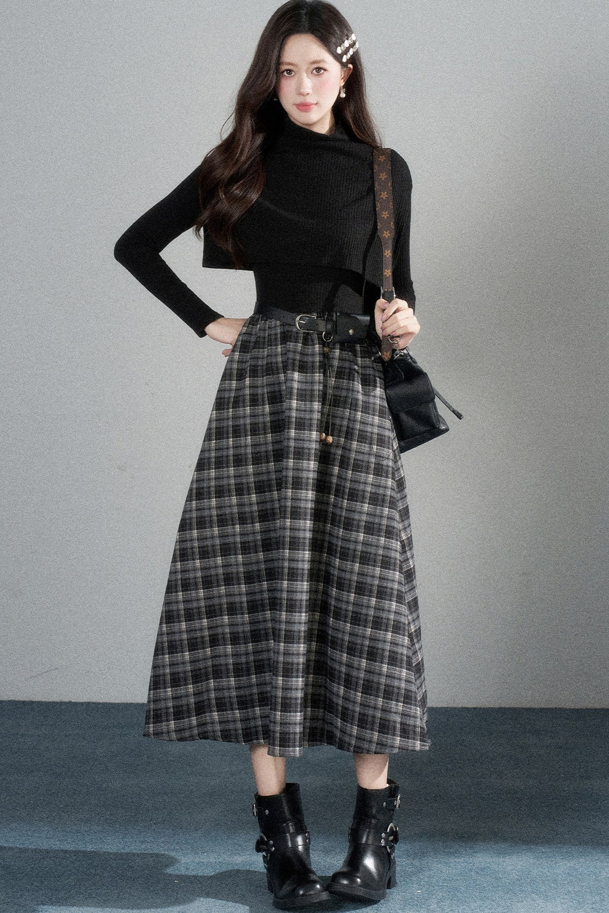 Black High-Neck Long-Sleeve Dress