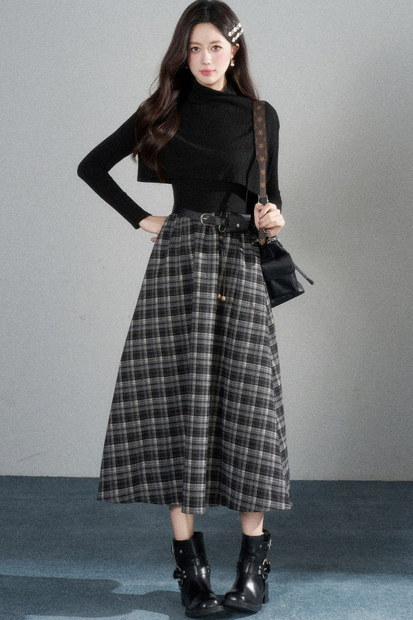 Black High-Neck Long-Sleeve Dress