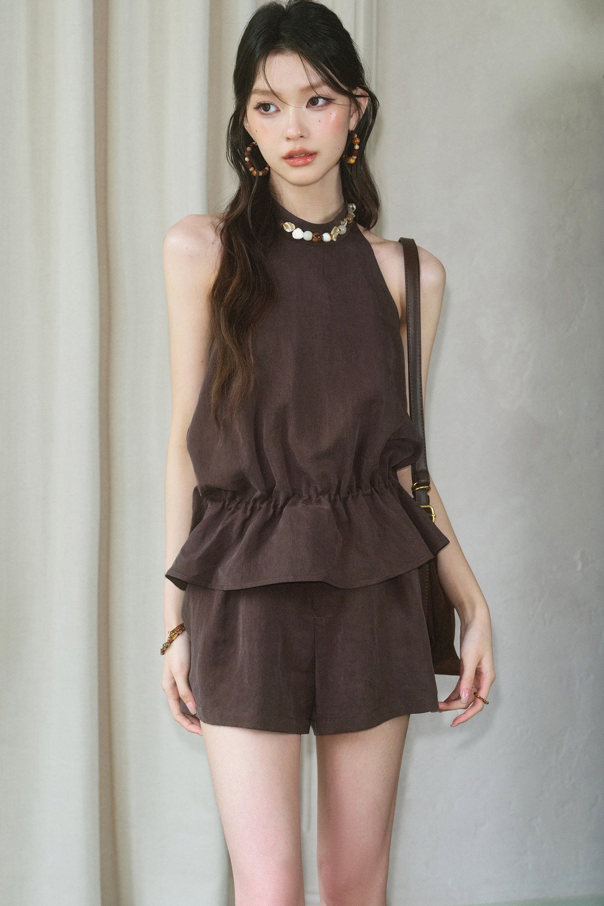 Coffee Halter Top and Shorts Set-Up