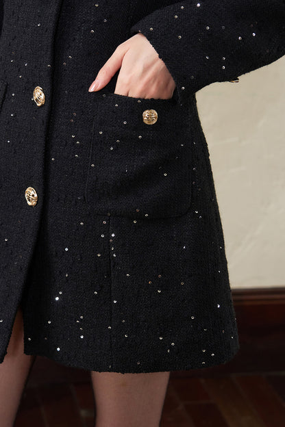 Black Sequin Waist-Cinching Jacket