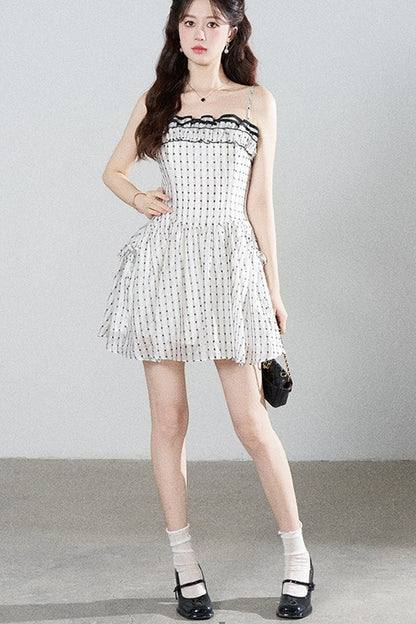 Petite Ruffled Plaid Chiffon Camisole Dress Set-Up