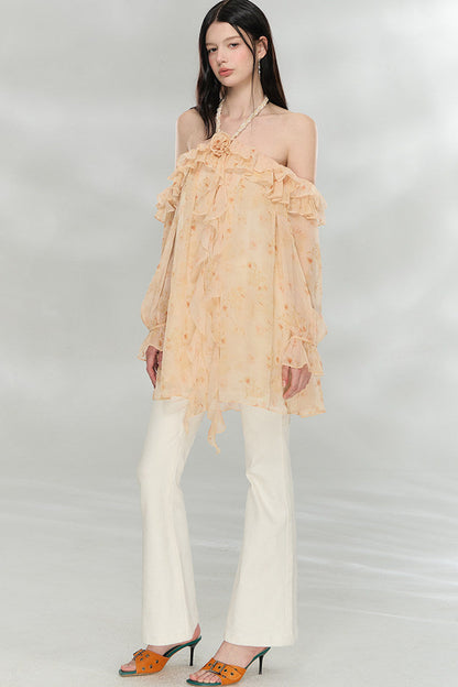 Flowing Ruffled Halter Dress