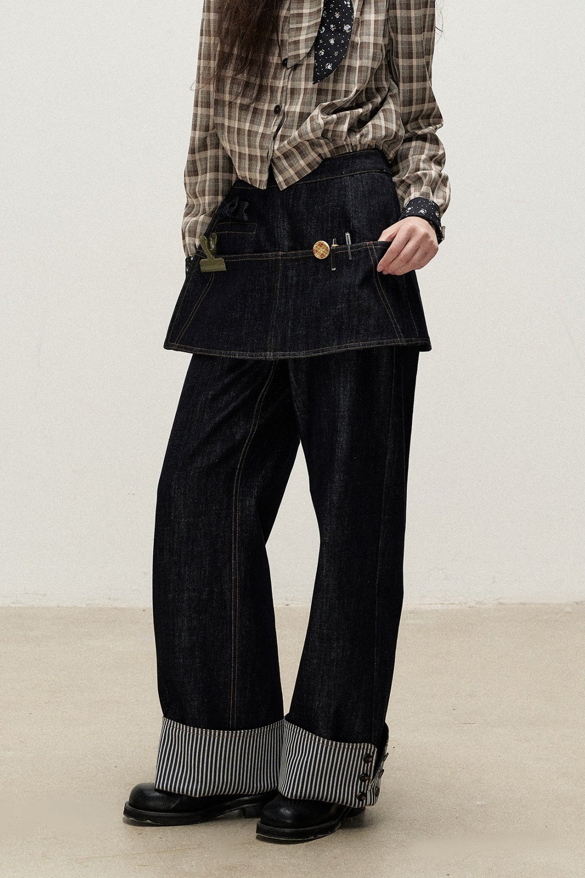 Two-Piece Detachable Apron Cuffed Jeans