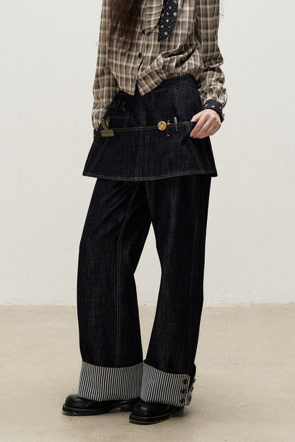 Two-Piece Detachable Apron Cuffed Jeans