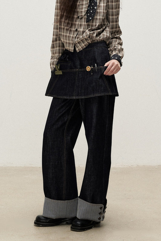 Two-Piece Detachable Apron Cuffed Jeans