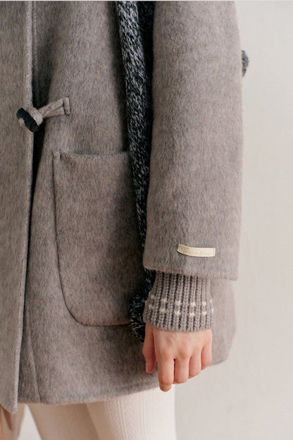 Hooded Horn Button Wool Coat