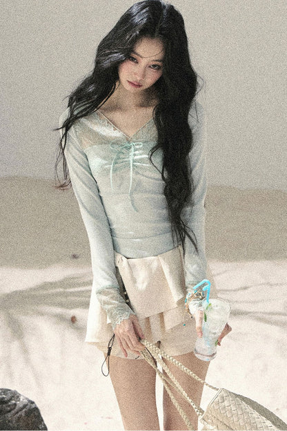 Long Sleeve Lace V-Neck Top