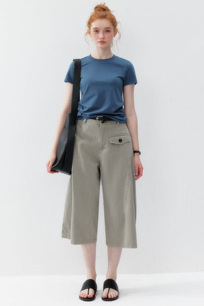 Smoky Gray Cotton Wide-Leg Cargo Pants