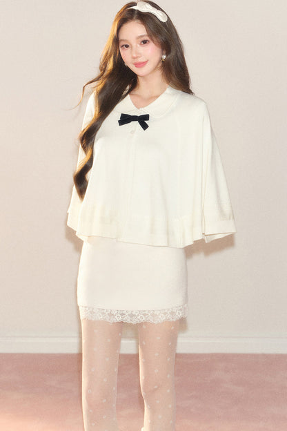 Cloud Samt-Strickcape-Cardigan mit Bubikragen