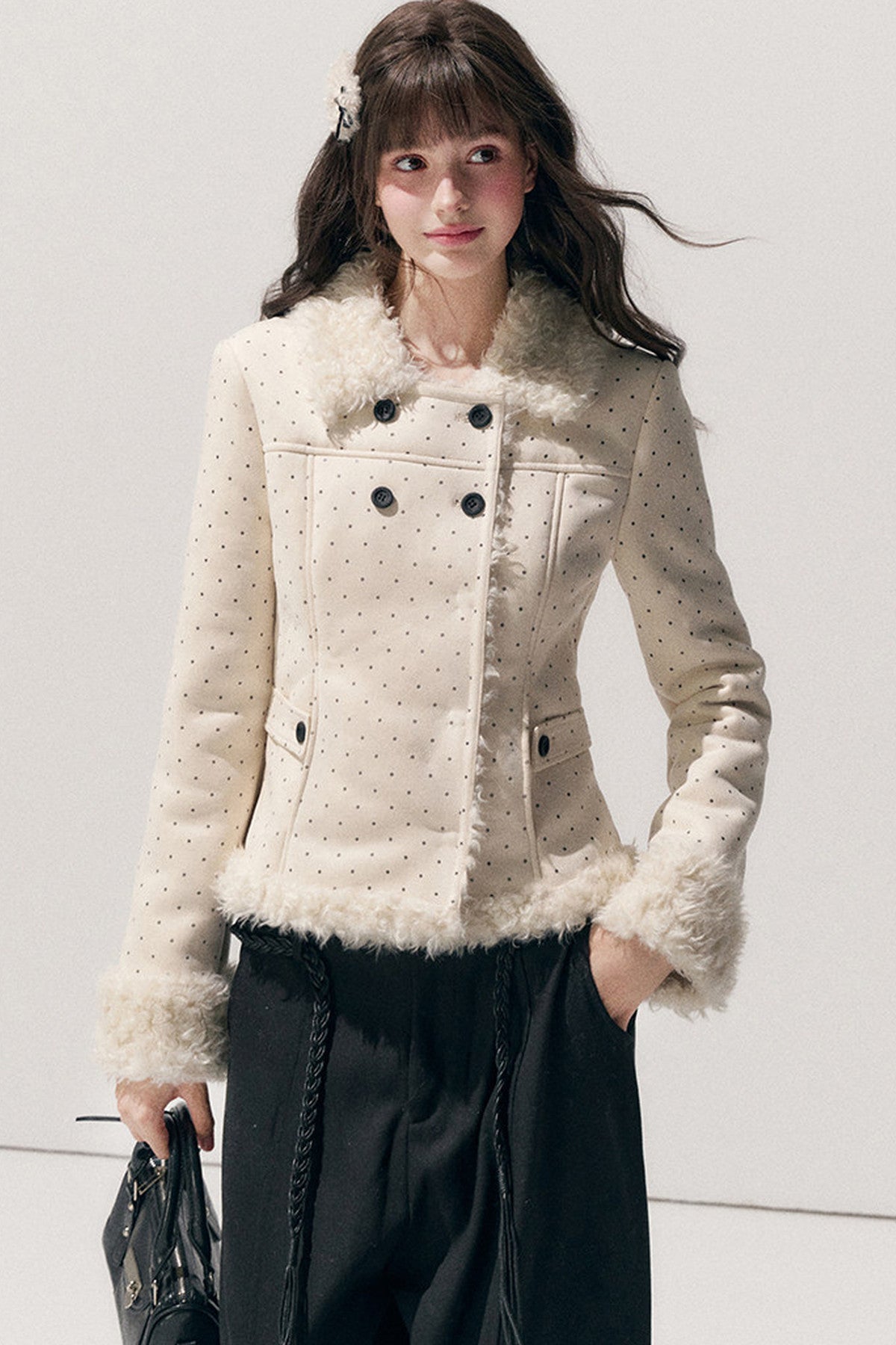 Polka Dot Faux Fur Jacket